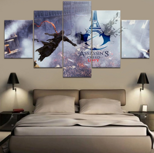 Assassin'S Creed Unity Canvas Print Painting Wall Art 5 Panel Anime Poster Pictures Living Room Home Decoration