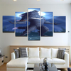 Blue Moonlight Werewolf 5 Piece Canvas Wall Art Home Decor Alpha Werewolf Painting 5 Panel Canvas