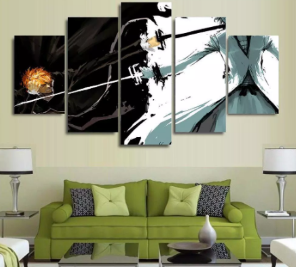 Ichigo Kurosaki 5 Pieces Canvas Wall Art Pictures living Room Yin Yang Ichigo Sword Fighting Canvas