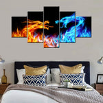 Fire and Ice Dragon 5 Pieces Wall Art Canvas Living Room Bedroom Decoration Home 5 Panel Canvas