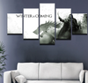 Game of Thrones Jon Snow White Wolf Ghost Wall Art 5 Panels Canvas Home Decoration Canvas