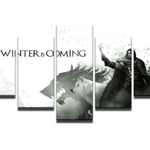 Jon Snow White Wolf Wall Art 5 Panels Canvas Painting Home Decoration Winter is Coming Canvas