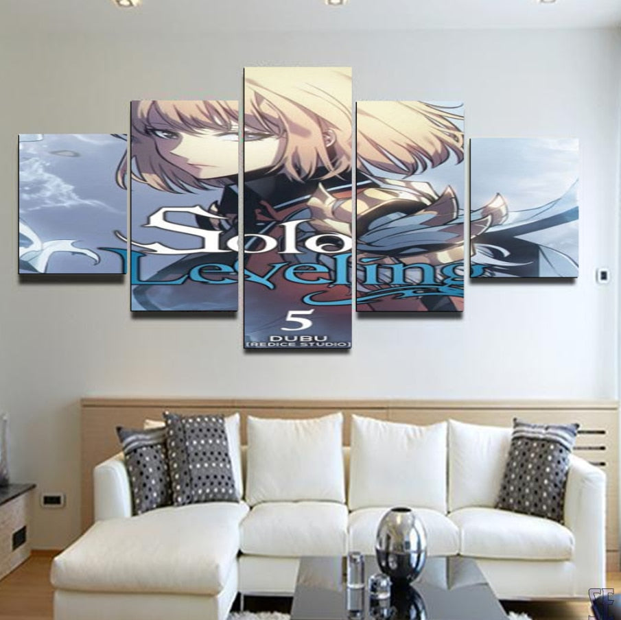 Solo Leveling Cha Hae-In Wall Art 5 Pieces Canvas Modern Home Room Decoration Anime 5 Panel Canvas