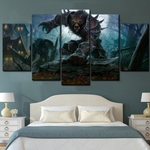 Night WereWolf Wall Art Canvas Printed 5 Panel Painting Home Decoration Living Room