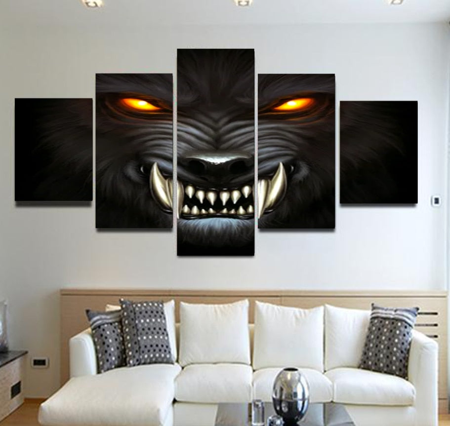 Red Eyes Alpha Werewolf Wall Art 5 Pieces Canvas Ferocious Werewolf Home Decor Living Room Canvas