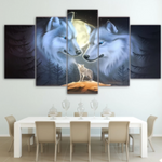 Wolf Family Full Moon 5 Panel Canvas Wall Art Home Decor 5 Piece Room Decor Canvas