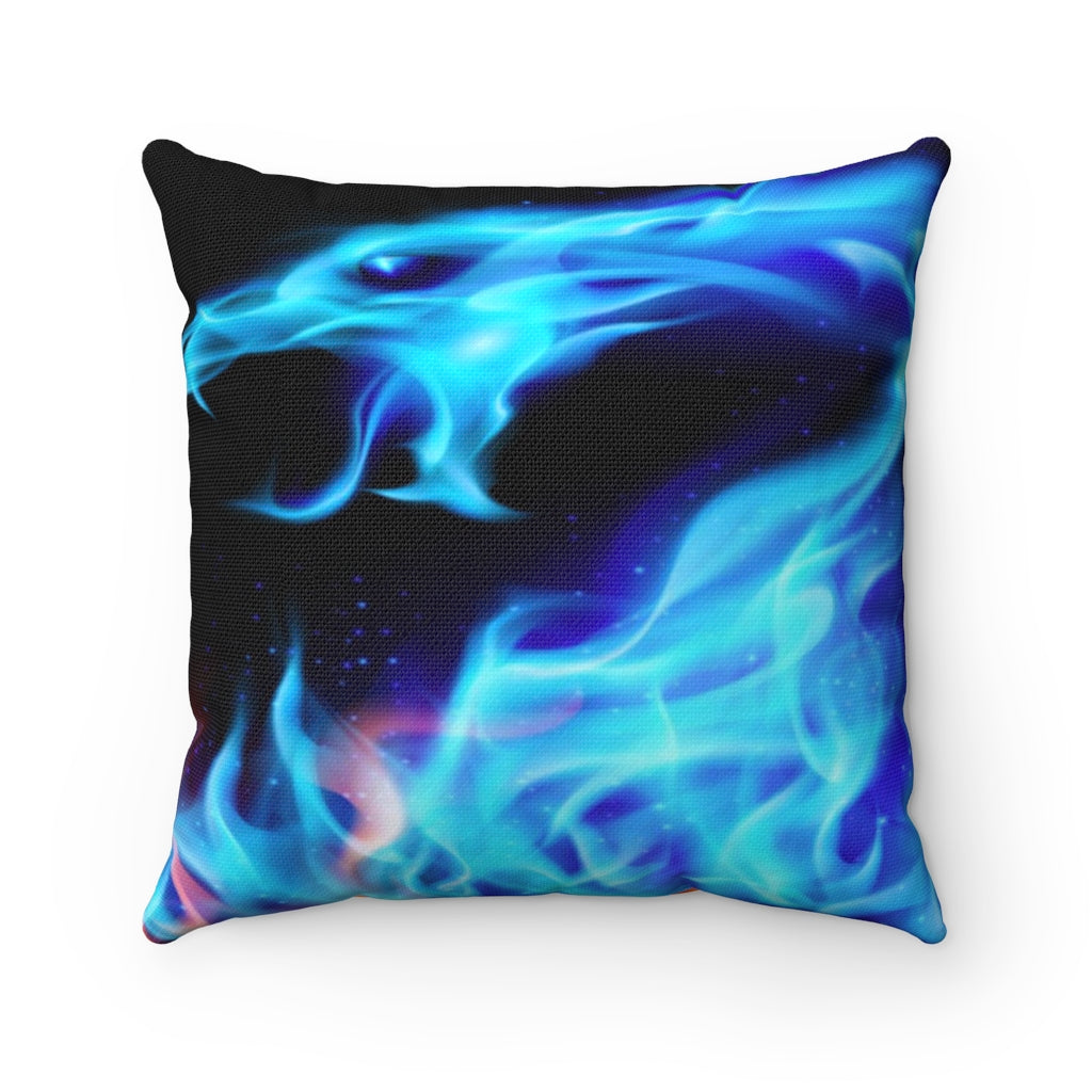 Red and Blue Fire Dragon Polyester Square Pillow